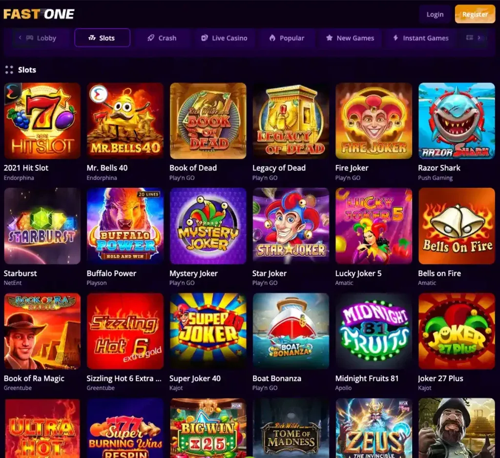 Lobby automatów do gry i zestawienie slotów w kasynie F1 Casino